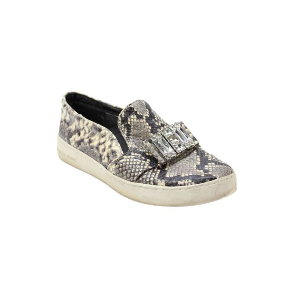 Michael Michael Kors Womens Snakeskin Print Jeweled Sneakers Beige Gray Size 11